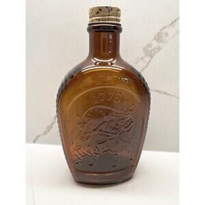 Log Cabin Syrup Bottle Amber Brown Bottle Collector's 1976 200th Anniversary